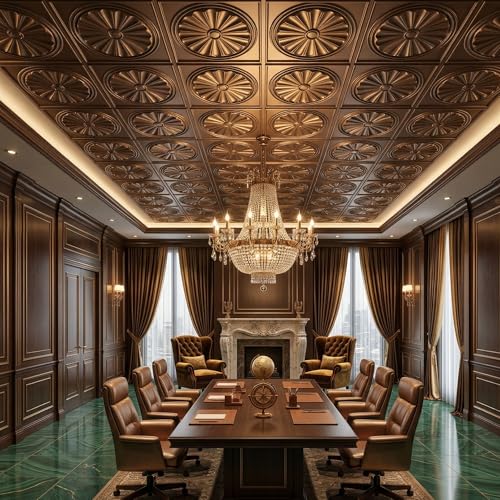 Image of Kayra Decor PVC Ceiling Panel 60x60 cm|Sunburst Panel|Metallic Coffee|50 Tiles Cover 200 Sq Ft| Modern False Ceiling|Royal & Elegant Finish