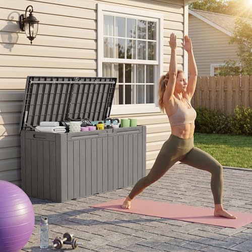 Image of Devoko 100 Gallon Outdoor Storage Box, Waterproof Deck Box Lockable