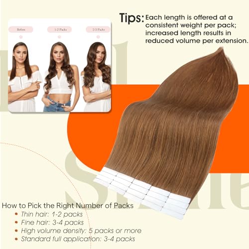 Image of Full Shine Tape in Extensions Real Human Hair Color 330 Auburn Tape ins Human Hair Extensions 24 Inch Remy Extension 50G Invisible Seamless Skin Weft Straight Extension 20Pcs Natural Brazilian