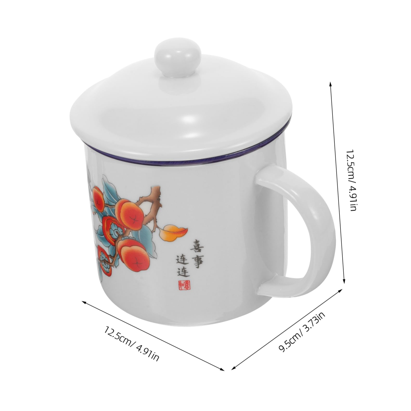 Abaodam Vintage Emaille Trinkbecher mit Deckel, Tragbarer Wasserbecher | Chinesischer Stil, für Café und Outdoor Einsatz, Geeignet für Verschiedene Getränke