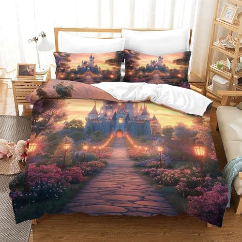 Housse de couette scène de conte de fées drap 2 taies pour famille et invités