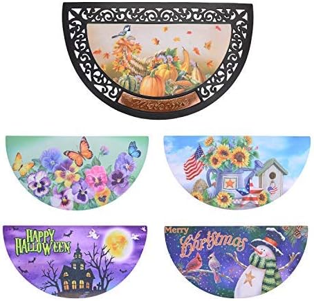 Melunar Interchangeable Doormat, 6 PCS Seasons Doormat, Half Moon Mat Easy to Clean, Half Moon Mat, Indoor Outdoor Door Rug for Spring, Fourth of July, Halloween, Thanksgiving Day, Christmas