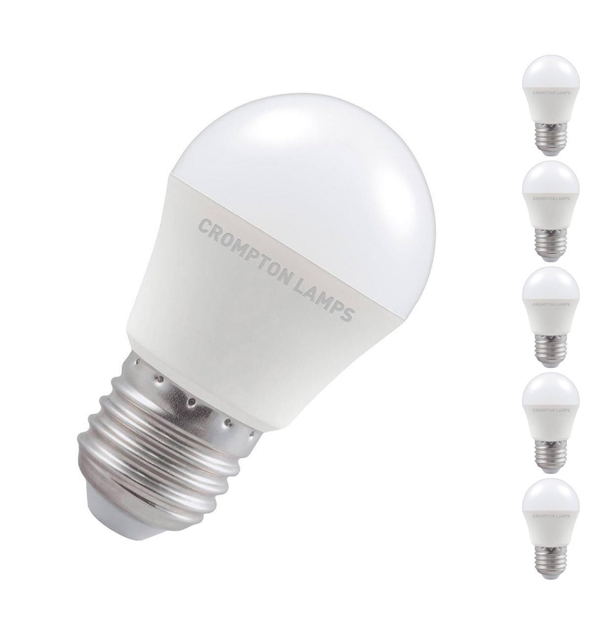 Crompton Lamps Golfball LED E27 Bulb | 5W = 40W Equivalent | Daylight 6500K | Energy Efficient | Edison Screw Lightbulb | Long Life 15,000-Hrs | Dimmable Bulbs for Lamps | 5-Pack