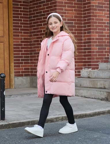 PATPAT Girls Puffer Jacket Size 4-8 Years Hooded Heavyweight Padded Winter Coat Medium Length Quilted Outwear for Little Kids3