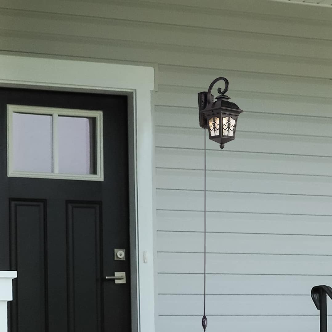 Kiven Plug in Wall Lamp, Wall Sconce with Glass Lampshade, 5.9ft Plug-in Cord, Remote Control (Dimmable,3 Colors Mode) 1-Light Industrial Black Plug in Porch Light for Hallway, Kitchen, Patio