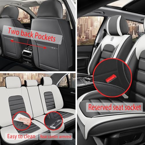Image of Fit for Sedan SUV Pick-up Truck,Automotive,Ice Slik Nappa Leather Car Seat Covers,Waterproof Durability Washable Seat Covers,5 Seat Complete Set Standard Full Coverage Car Seat Cover(Gray & White)