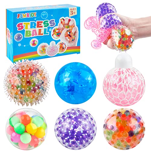 Flmrioy Squishy Stress Balls, 6 Pack Sensory Stress Ball Set For Kids And Adults Rainbow Mesh Squeeze Ball Water Bead Fidget Stress Toys For Boys Girls Gift #TOP8