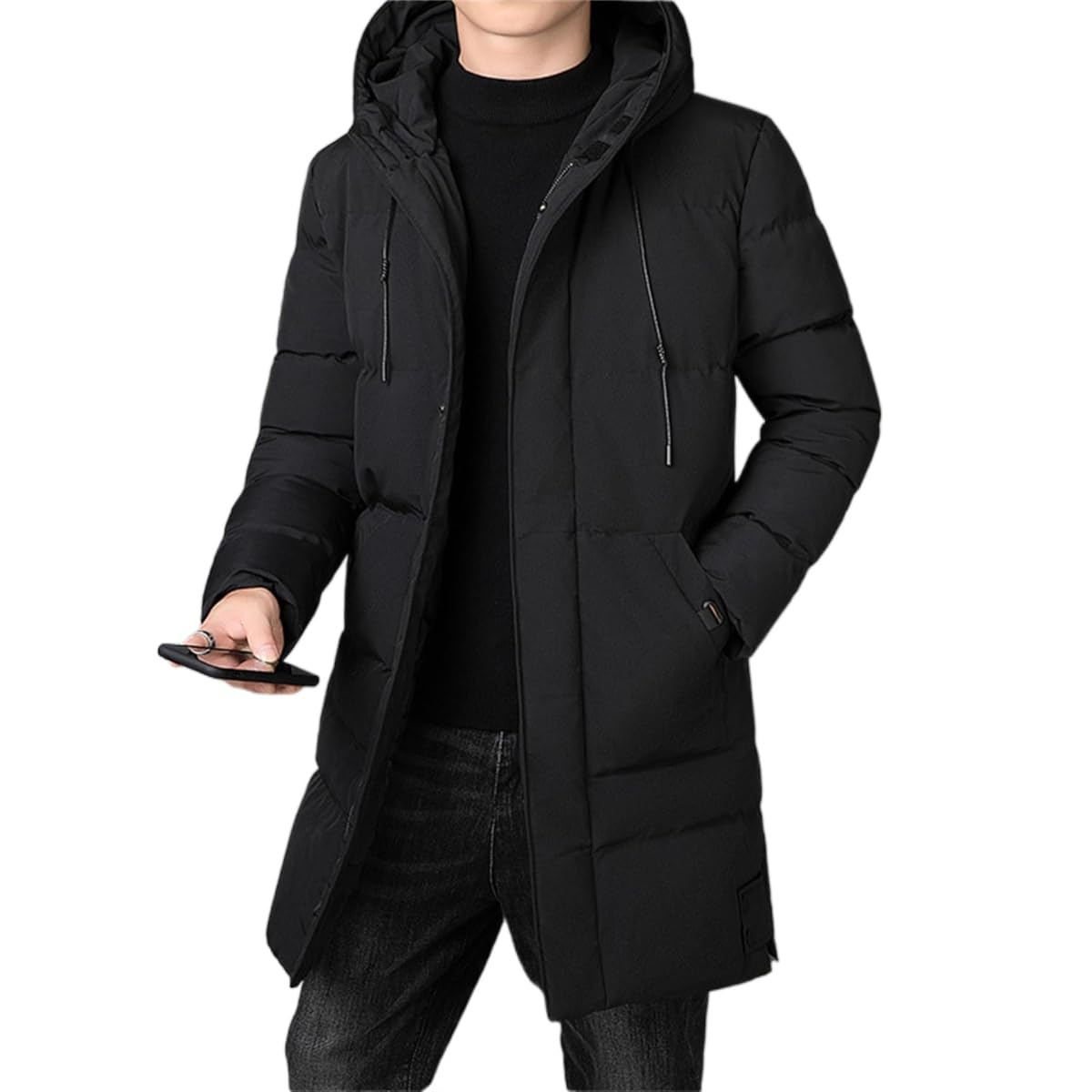 Giacca Invernale da Uomo in Piumino Spesso Impermeabile Antivento, Spessa Calda con Cappuccio Lunga Parka Giacca a Vento di Media Lunghezza