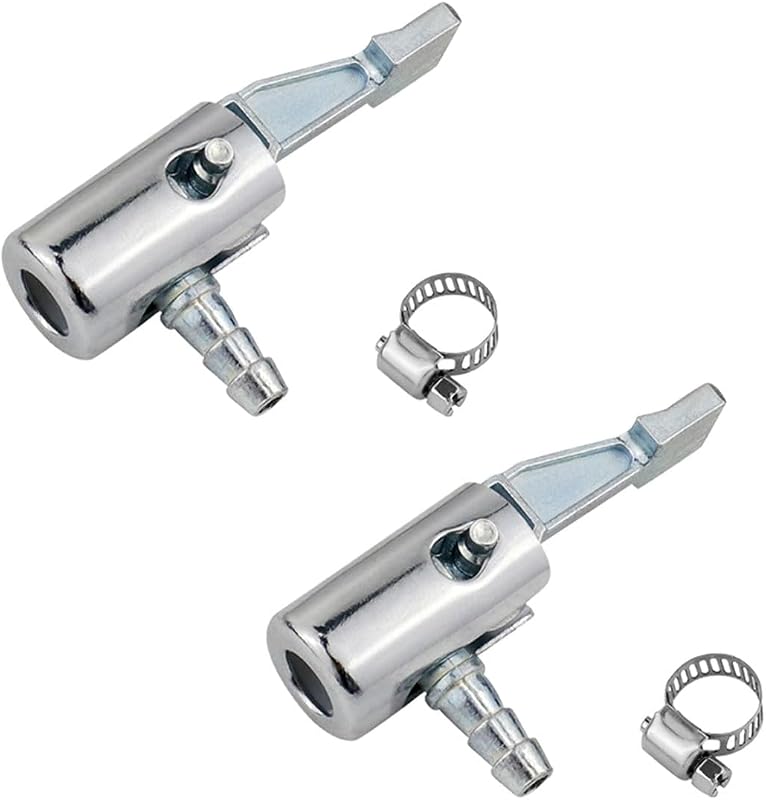 ZIMISI 1/4" Lock On All Metal Air Chuck, Mini Tire Inflator Nozzle (2PCS) | Portable Air Compressor Hose End with Barb Connector, Car Inflation Pump Air Nozzle for Hose Repair