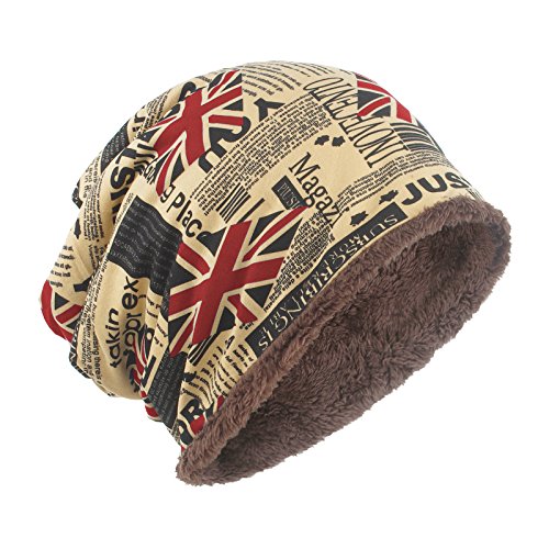 Janey&Rubbins Unisex Winter Baggy Slouch Beanie Hat with Faux Fur Lined Skull Ski Cap (Red)