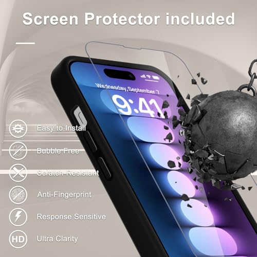Image of YENAPOON for iPhone 14 Pro Max Case, Matte Magnetic Phone Cover [with 1 Screen Protector] [Support for MagSafe] [Shockproof Military Grade Protection] Translucent Frosted Back, Black