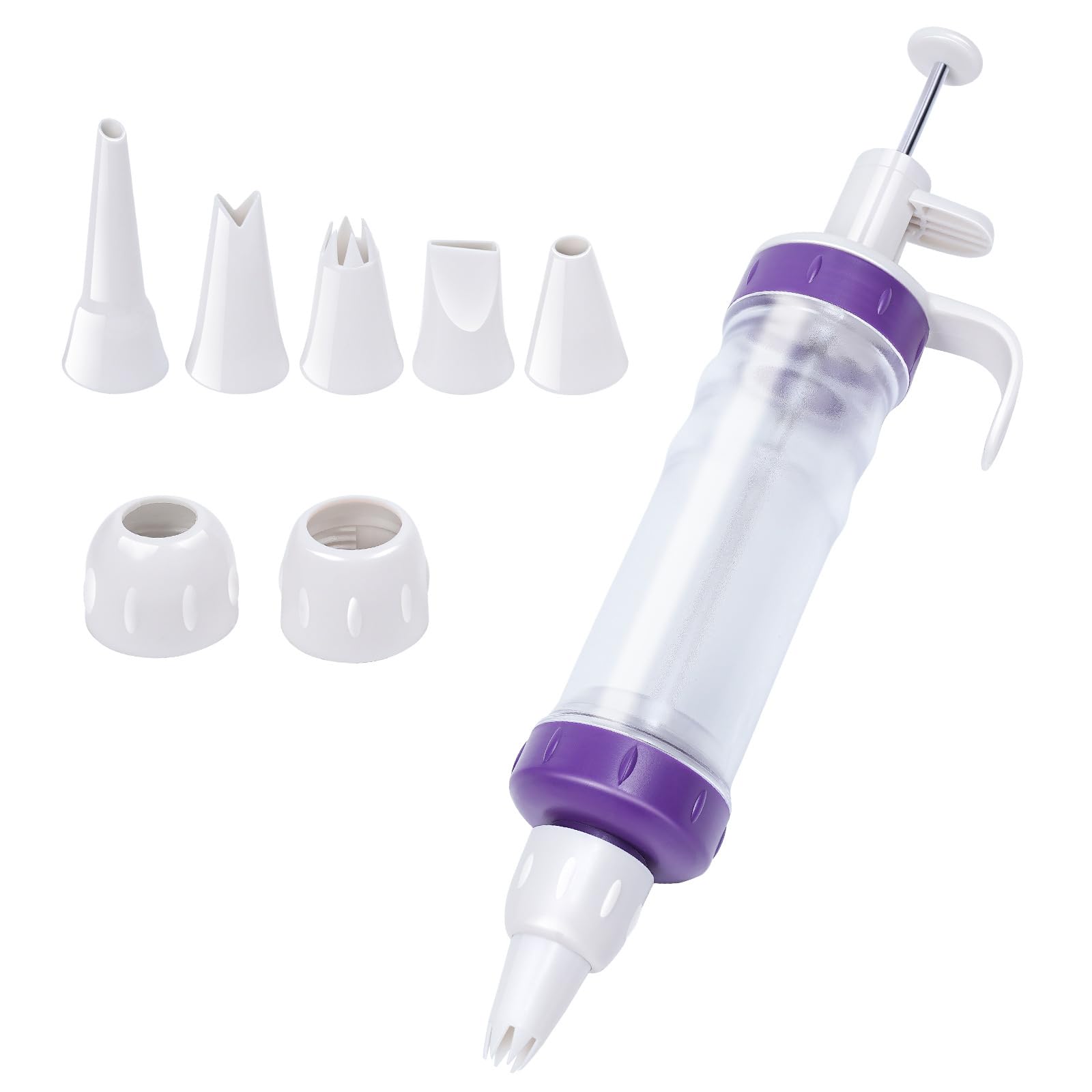 PZJFH Dessert Decorating Syringe Kit - 8 Pieces Baking Tools with 5 Icing Nozzles & 2 Cream Scrapers - ABS Material for Bakers