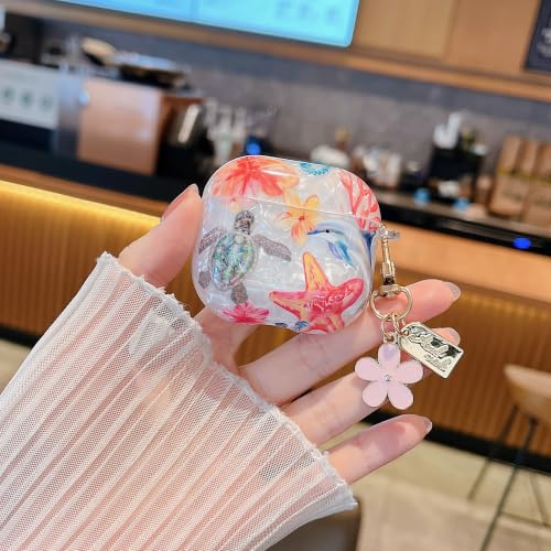 Image of MINSCOSE for Glitter AirPods 4 Case,Cute Shell Pattern Marine Life Design with Floral Keychain,Soft TPU Anti-Drop Shockproof Cover with Cleaner Kit for Women Girls for AirPods 4-Dolphin