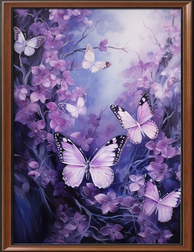 Image of Leczany Cross Stitch Stamped Kit for Adults - Purple Butterfly | DIY Embroidery Starter Patterns Craft Kit Needlepoint for Beginner | 11CT, 3 Strands | 13x16.9 inches
