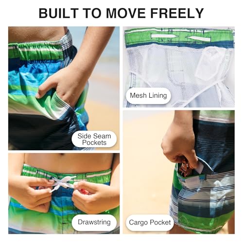Image of Kanu Surf Boys' Victor Stripe Quick Dry Beach Board Shorts Swim Trunk