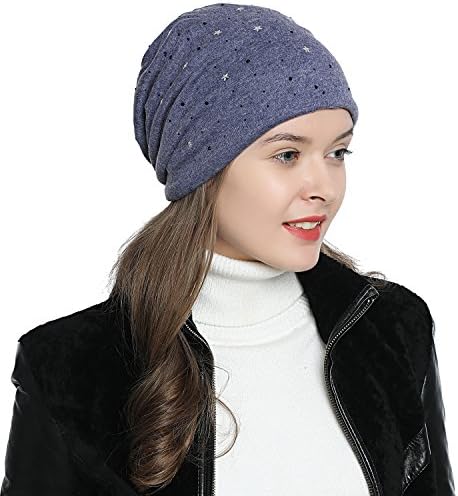 DonDon Damska czapka zimowa slouch beanie z podszewką i wzorem w gwiazdy