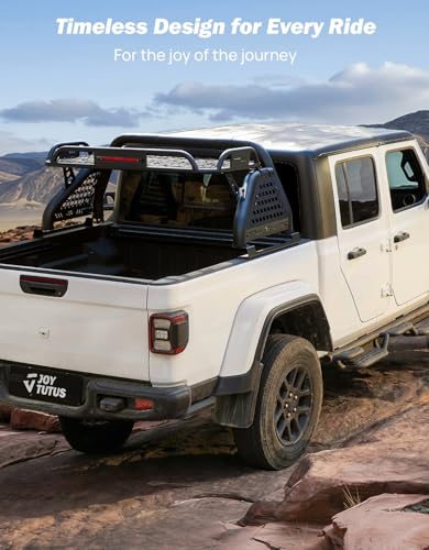 Image of JOYTUTUS Roll Bar with Cargo Basket & Brake Light for Mid-Size Truck, Extendable Chase Rack Pickup Sports Bar Compatible with Tacoma, Gladiator JT