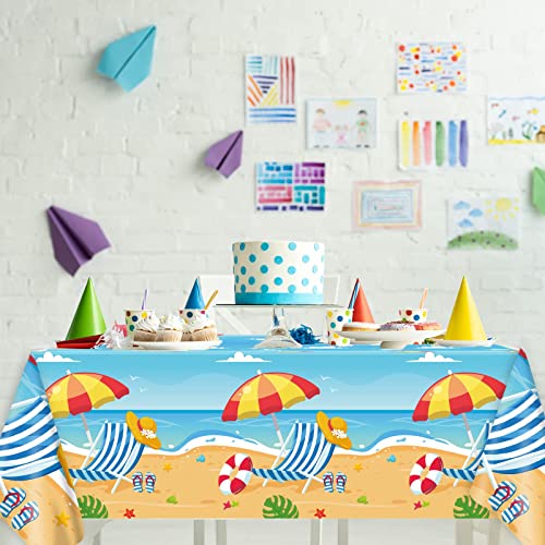 Image of Tevxj 3 Pieces Summer Beach Tablecloths for Hawaiian Decorations Plastic Disposable Pool Surfboard Party Table Covers for Rectangle Tables Birthday Baby Shower Party Supplies Favors, 54 x 108 Inches