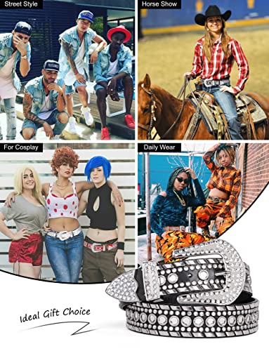 Xzqtive Rhinestone Studded Western Leather Belt For Men- Women Ladies Vintage Cowgirl Cowboy Bling Design Waist Belts For Pants Jeans Dresses (Black, Fit Pant 27-32 Inch) #TOP4