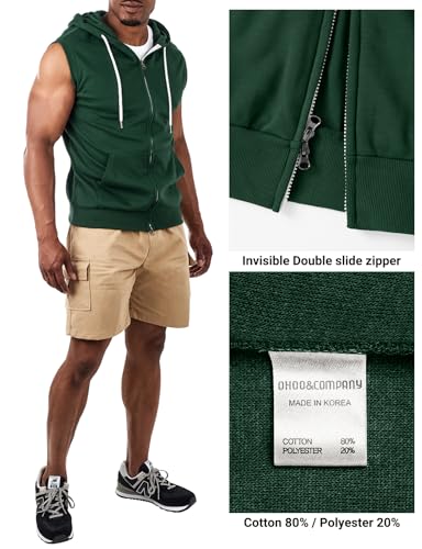Image of Ohoo Mens Slim Fit Sleeveless Lightweight Zip Up Hooded Sweatshirt Vest Hoodie