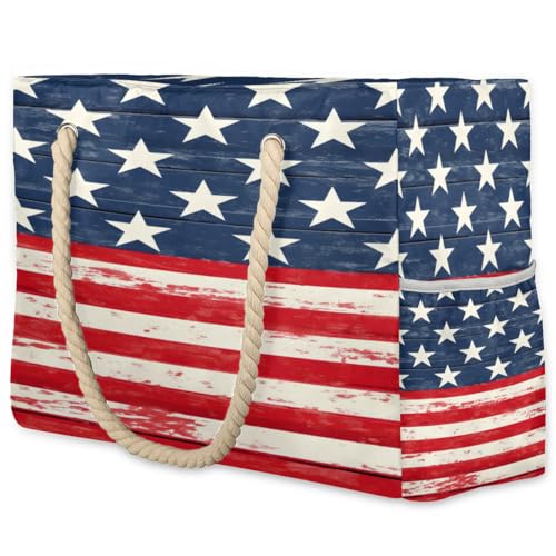 Large Beach Bags for Women, American Flag Waterproof Sandproof Beach Tote Bag Zipper Swim Pool Bag with Wet Compartment for Gifts Vacation Travel Beach Essential Weekend Bag