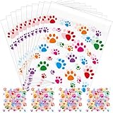 Pasimy 200 Pcs Paw Plastic Bags Pet Cellophane Bags Self-adhesive Clear Treat Pouches for Pet Dog Theme Party Supplies Decor(Clear Colorful)