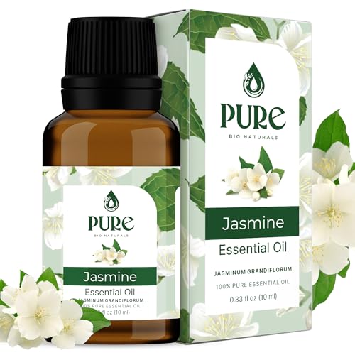Jasmine Essential Oil (10ml) by Pure Bio Naturals – Uplifting Aromatherapy Oil for Diffuser, Sweet Fragrance, Nourishing Body & Skin Oil, Pure Perfume Grade for Relaxation & Wellness