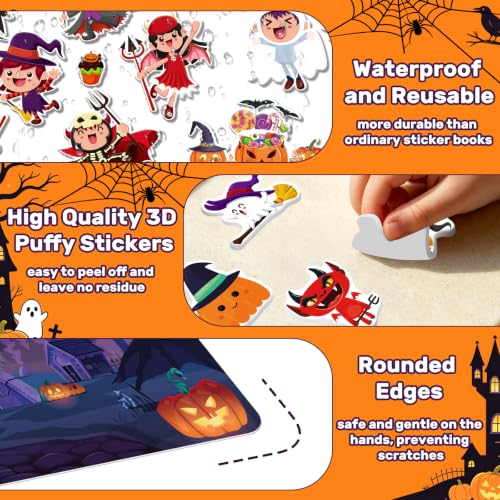 Elfew 3 Pack Halloween Reusable Sticker Books for Toddlers 2-4 | 3D Puffy Sticker Book for Kids Ages 3-5, Halloween Stickers for Kids, Halloween Gifts & Toys for Toddlers - image 4