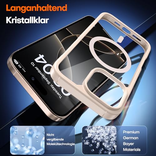 Image of TAURI for iPhone 16 Pro Case, Compatible with MagSafe, Rose Gold | with Screen Protector, Not-Yellowing Military-Grade Protection, Shockproof Slim Magnetic Case for iPhone 16 Pro
