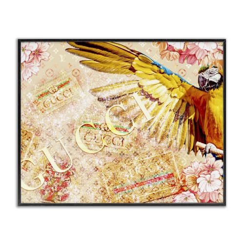 'Dazzling Glam Parrot Floral Pattern Upscale'| Framed Giclee Art