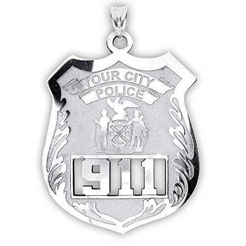 PicturesOnGold.com Solid Sterling Silver Personalized Police Badge with Your Number & Department - Size 3/4 x 1 inch