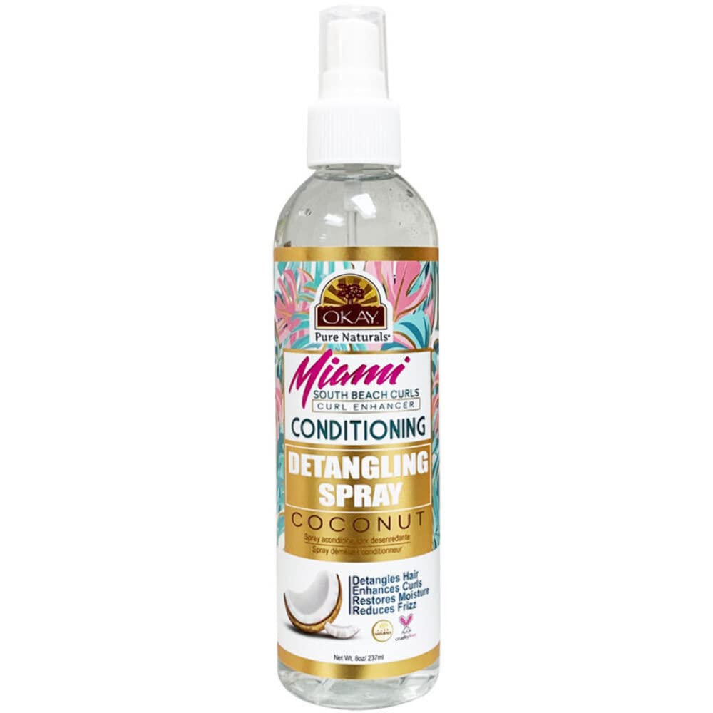 Okay Pure Naturals Miami, Detangling Spray, Conditioning, Coconut, 8 oz (237 ml)