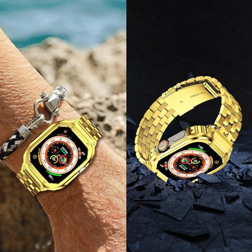 SUPLINK Stainless Steel Case with Band Compatible with Apple Watch Strap Ultra 2/1 49mm Metal Rugged Protector Cover for iWatch Men (Gold) - Image 3