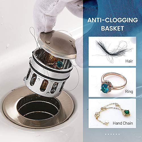 REGALMIX Vessel Sink Drain, Bathroom Faucet Vessel Sink Pop Up Drain Stopper without Overflow Brushed Nickel, Built-In Anti-Clogging Strainer,Fits Standard American Drain Hole1-1/2" to 1-3/4",R085B-BN