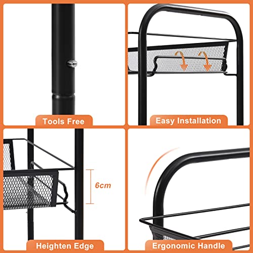 Toolf 4-Tier Rolling Cart, Metal Utility Cart With 3 Hooks, Easy Assemble Mobile Storage Trolley On Wheels, Slide Out Shelving Units Kitchen Bathroom Laundry Room #TOP2