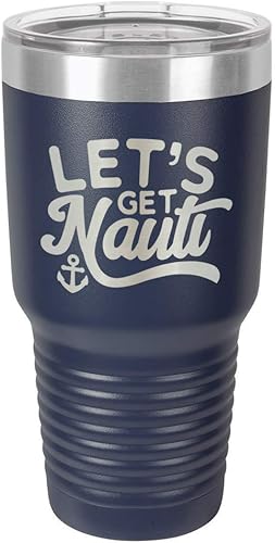 LETS GET NAUTI Navy Vaso de 30 onzas con popote y tapa superior deslizante  Taza de viaje de acero inoxidable  Comparar con Yeti Rambler