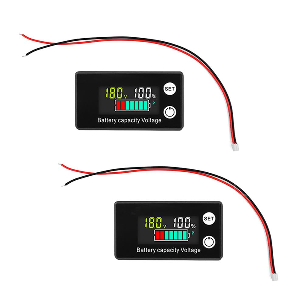 Monitor akumulatora 12V 24V 36V 48V 60V 72V 84V wielofunkcyjny miernik baterii DC8-100V LCD woltomierz samochodowy z alarmem czujnika temperatury do samochodów osobowych łodzi Motorhome 2 szt.