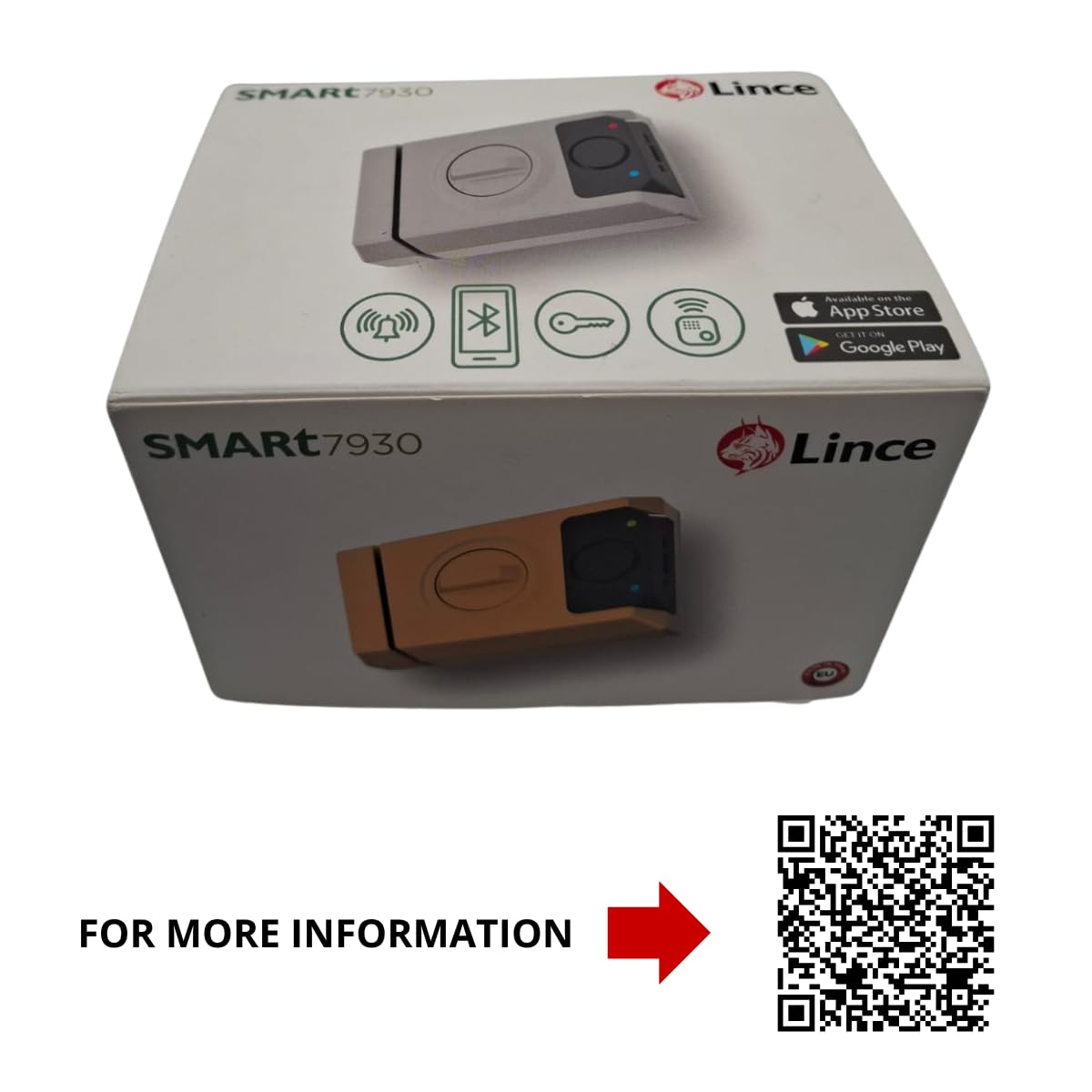 Lince SMARt7930 Cerradura inteligente para puerta – Cerrajo con alarma de 100 dB, control por aplicación, control remoto y llave reversible de alta seguridad – Recargable por USB-C – Color Oro