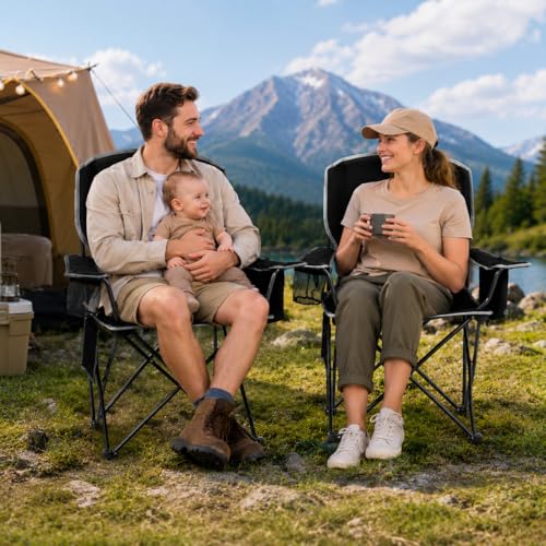 Romswi Lightweight 2Pcs Camping Chairs for Adults 400LBS Capacity, Folding Lawn Chair with 4-Can Cooler Bag, Cup Holder,Collapsible Portable Outdoor Chair for Tailgating, Beach, Fishing,Black - Image 8