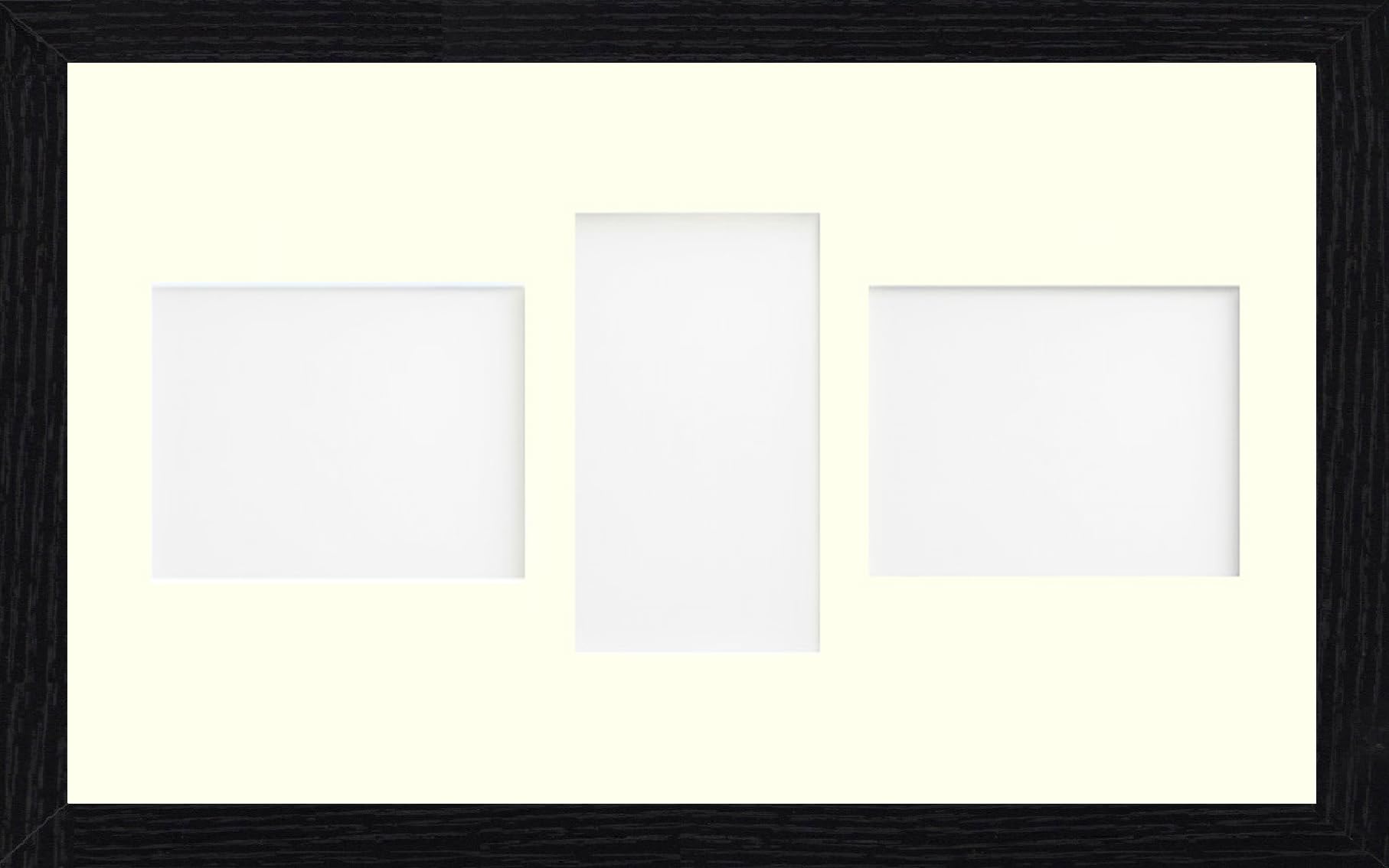 Online2home Ivory Osuk 20X10 Inch Black Picture Photo Frame With 3 Aperture Mount For Image Size 6X4 Inch Lpl - Fitted With Perspex Sheet