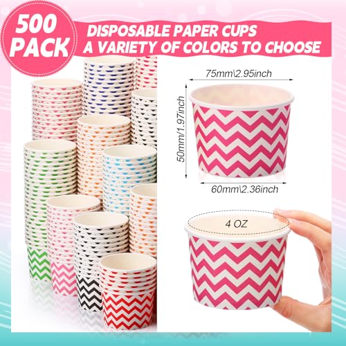 Image of Zeyune 500 Pack 4 oz Ice Cream Cups Disposable Bulk Ice Cream Sundae Bowls Paper Dessert Snack Frozen Yogurt Cups for Hot or Cold Food Wedding Baby Shower Birthday Bar Party Supplies, 10 Colors