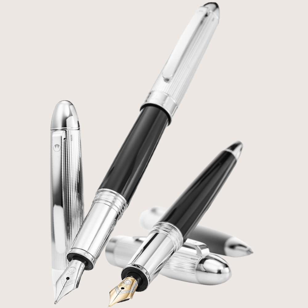 PRECIEUX Rollerball Lack Schwarz Silber hochglanzpoliert mit Linien-Design