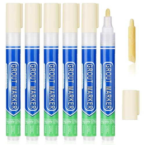Flintronic 6 Piezas Rotulador Juntas Azulejos de Beige, Rotulador Juntas Azulejos, Rotulador de Lechada Beige para Juntas de Azulejos, Lápiz para Juntas, Restaura Las Juntas De Baños y Cocinas