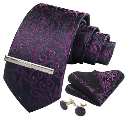 Image of Paisley Floral Mens Tie Formal Necktie Pocket Squares Ties Clips Cufflinks Classic for Men Set