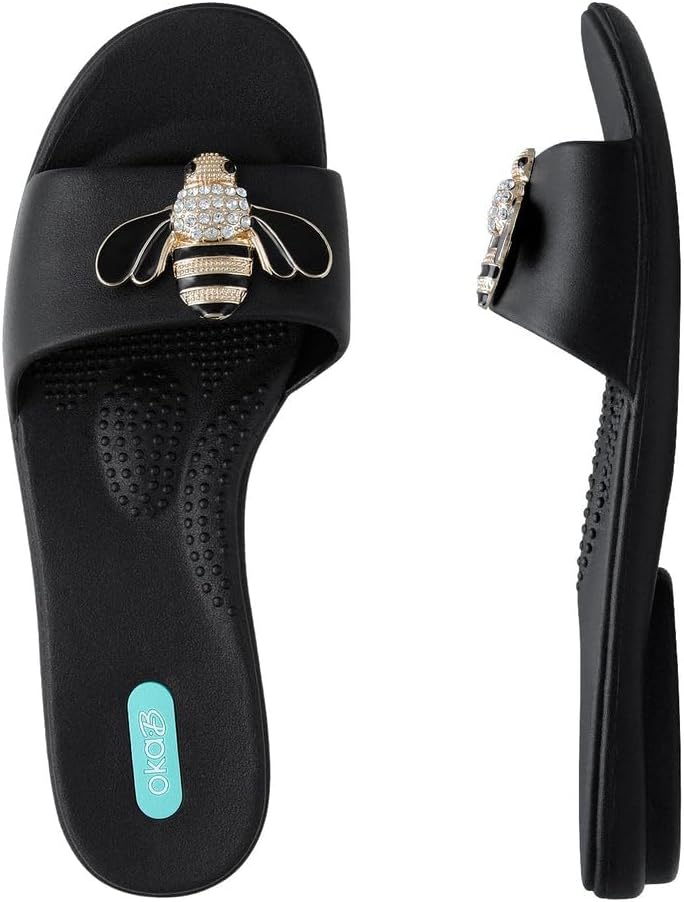 Oka-B Women's Honey Bumblebee Slide Flip Flop Sandals (Licorice, Medium (7-8))