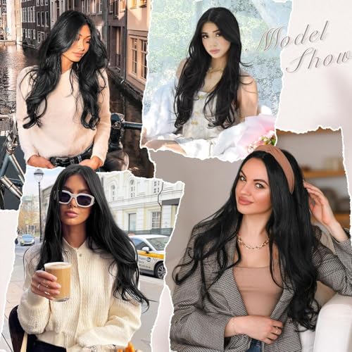 Image of Artifice 5 clip 32 INCH Super Long Wavy Curly Hair Extension for Women Natural Soft Clip on Extensions Synthetic Thick Hairs for Any Event for Girls Hair Extension Natural Black