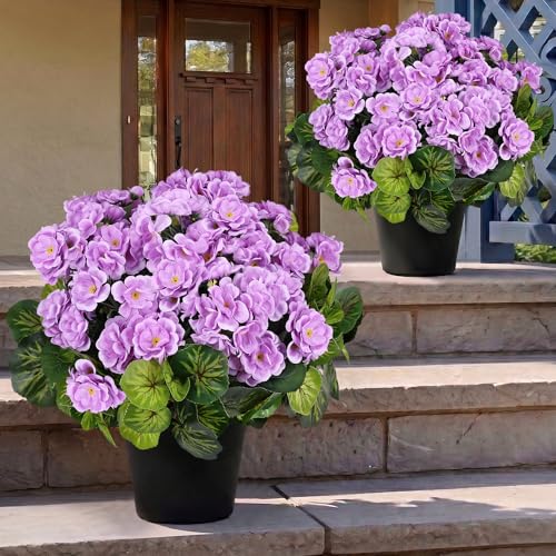 Tobilu 2 Sets Artificial Flowers Potted for Outdoor, Pre-Potted, Purple