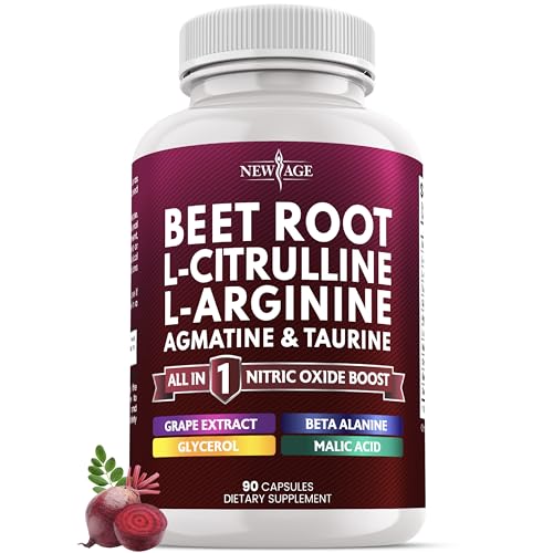 Image of NEW AGE Beet Root Capsules - L Arginine, L Citrulline, Nitric Oxide, Beetroot Powder, Arginine, Citrulline Supplement - 90 Vegan Capsules