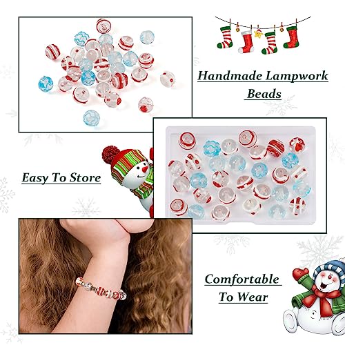 Boutigem 30Pcs Christmas Theme Handmade Lampwork Glass Round Beads Xmas Clear Crystal Loose Spacer Beads for DIY Bracelet Necklace Earring Jewelry Making Crafts - Image 4