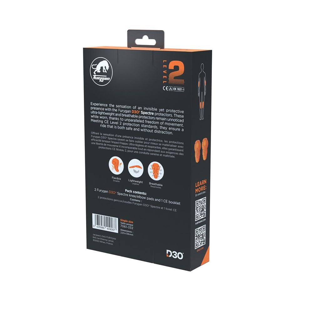 Furygan Spectre D3O L2 - Protections Coudes ou Genoux Moto - Insert Souple Préformé Niveau 2 - Protection de Rechange pour Blouson & Pantalon